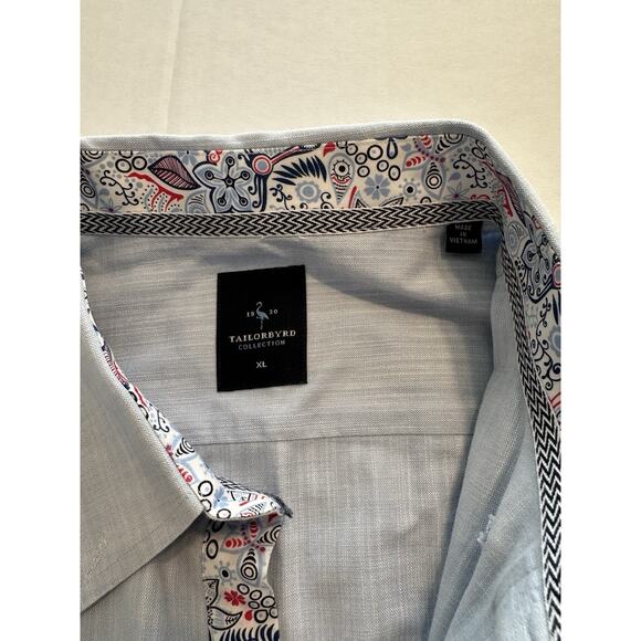 Tailorbyrd Collection Button Shirt Blue w/floral accent Cuff XL Long Sleeve - Picture 2 of 12